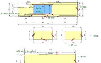 CAD Zeichnung der vier Arbeitsplatten aus Schiefer