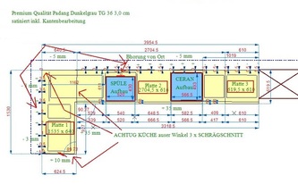 CAD Zeichnung der Granit Arbeitsplatten Padang Dunkelgrau TG 36