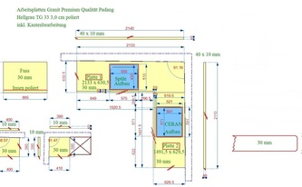 AutoCad Zeichnung für Granit Arbeitsplatten und Sockelleisten