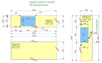 CAD Zeichnung der Granit Arbeitsplatten und Wischleisten in Aurich