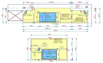 CAD Zeichnung der drei Granit Arbeitsplatten