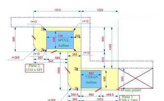 CAD Zeichnung der Arbeitsplatten aus Granit in Z-Form