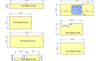 Zeichnung der Granit Devil Black Arbeitsplatten