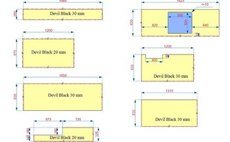 Zeichnung der Granit Devil Black Arbeitsplatten