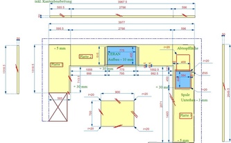 CAD Zeichnung der  Granit Arbeitsplatten, Tischplatte und Wischleisten