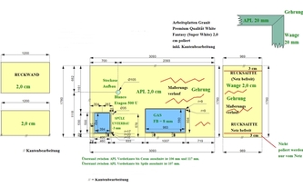 CAD Zeichnung der Granit Arbeitsplatten, Seitenwange und Rückwand 