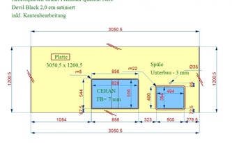 CAD Zeichnung der Granit Arbeitsplatten in Bad Orb