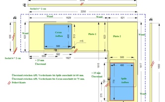 CAD Zeichnung der Granit Arbeitsplatten und Wischleisten