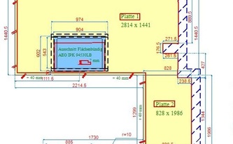 CAD Zeichnung der Keramik Arbeitsplatten Nero (Serie Calce)