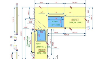 CAD Zeichnung der Neolith Arbeitsplatten und Sockelleisten