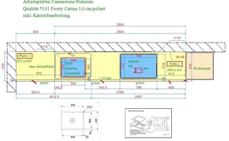 CAD Zeichnung der Caesarstone Arbeitsplatten Frosty Carrina