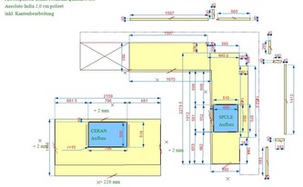 CAD Zeichnung der drei Arbeitsplatten aus Granit