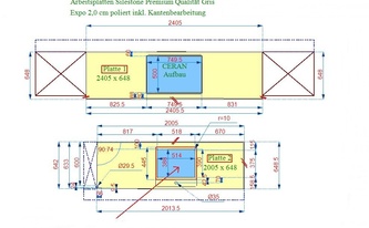 CAD Zeichnung der Gris Expo Silestone Arbeitsplatten