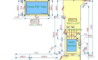 CAD Zeichnung der Granit Arbeitsplatten