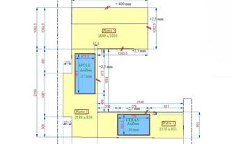 2D Zeichnung der Granit Arbeitsplatten Devil Black