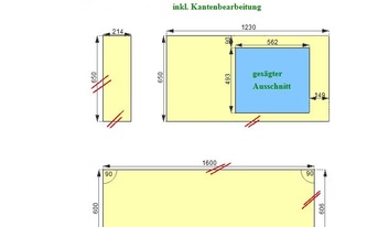 CAD Zeichnung der drei Granit Arbeitsplatten