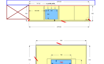 CAD Zeichnung der zwei Dekton Arbeitsplatten