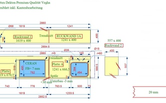 AutoCad Zeichnung der Dekton Arbeitsplatten und Rückwände