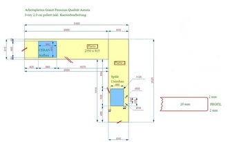 AutoCad Zeichnung für Granit Astoria Ivory Arbeitsplatten
