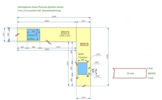 AutoCad Zeichnung für Granit Astoria Ivory Arbeitsplatten