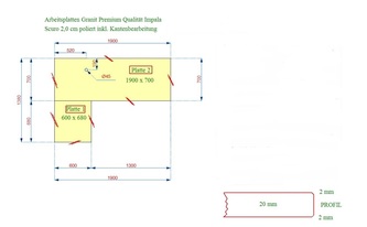 AutoCad Zeichnung für Impala Scuro Granit Arbeitsplatten