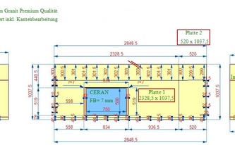 CAD Zeichnung der Granit Arbeitsplatten und Seitenwangen Mezzanotte