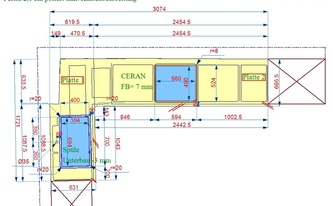 CAD Zeichnung der IKEA Küche mit Marmor Arbeitsplatten