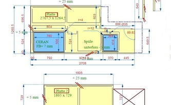 CAD Zeichnung der Keramikarbetsplatten