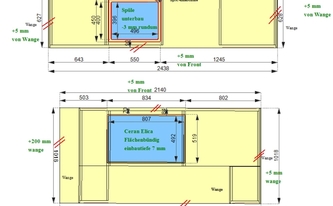 CAD Zeichnung der zwei Level Keramik Arbeitsplatten