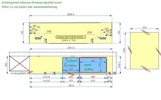 CAD Zeichnung der Silestone Arbeitsplatten und Glasrückwand