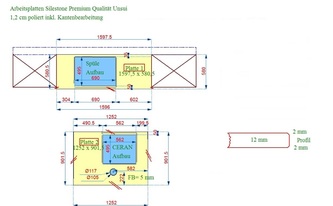 CAD Zeichnung für Silestone Arbeitsplatten Unsui