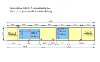 Skizze der in Bielefeld montierten Schiefer Arbeitsplatte