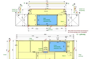 CAD Zeichnung der Kücheninsel und -zeile in Bitburg