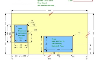 CAD Zeichnung der SapienStone Arbeitsplatte für die Kücheninsel in Bitburg