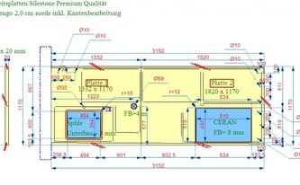 CAD Zeichnung der Silestone Arbeitsplatten und Wischleiste