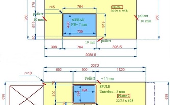 CAD Zeichnung der Dekton Arbeitsplatten Kelya