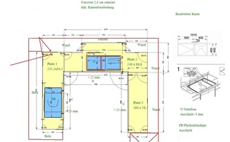 CAD Zeichnung der Arbeitsplatten aus Caesarstone