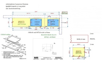 Zeichnung der Caesarstone Concrete Arbeitsplatten in Bonn
