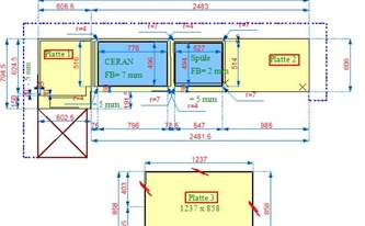 CAD Zeichnung der drei Caesarstone Arbeitsplatten