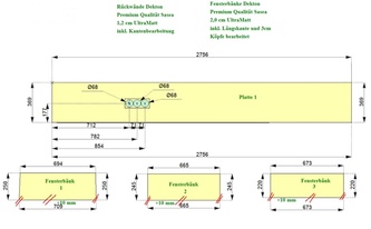 CAD Zeichnung der Dekton Rückwand und Fensterbänke