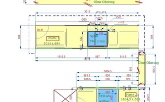 CAD Zeichnung der Arbeitsplatten und Abdeckplatten aus Granit