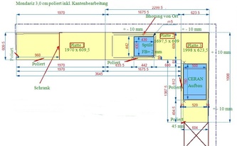 Zeichnung der in Bonn montierten Granit Arbeitsplatten