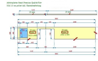 Zeichnung der Granit Raw Silk Arbeitsplatten