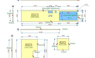 CAD Zeichnung der Devil Black Granit Küchenarbeitsplatte