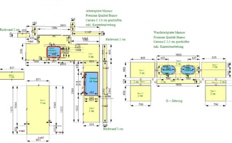 CAD Zeichnung der Küche in Bonn mit Marmor Produkten