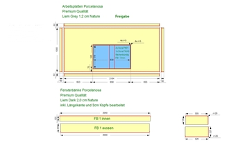 Zeichnung der Kücheninsel und Fensterbänke