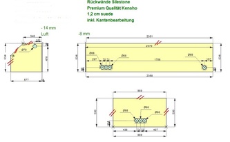 CAD Zeichnung der drei Silestone Rückwände