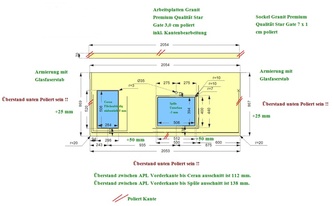 CAD Zeichnung der Granit Arbeitsplatte und Wischleiste