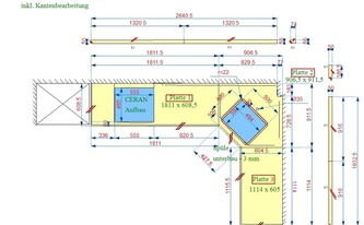 CAD Zeichnung der Granit Arbeitsplatten für die Eckküche