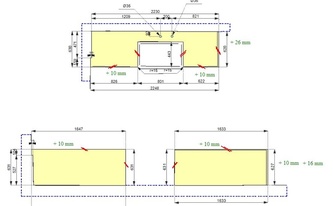 CAD Zeichnung der drei Marmor Arbeitsplatten